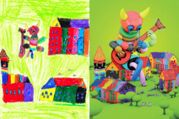 Kinderzeichnung und 3D-Umsetzung des Monsters – Urban Nation Monster Project (Collin & Mark Gmehling).