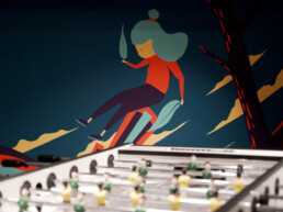 Detail im Aufenthaltsbereich des Vienna House Easy by Wyndham Berlin: illustratives Wandmotiv von Alex Hanke