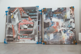 Verpackte großformatige Werke aus THE VERSUS PROJECT von Layer Cake vor der Hängung in den URBAN NATION Räumen.